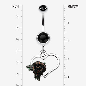 Detail View 1 of Glittering Sweet Heart with Rose Belly Button Ring-Black